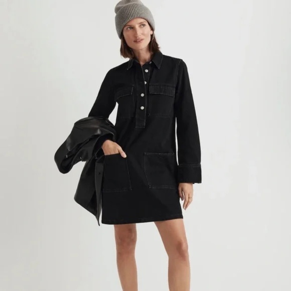 MADEWELL Clean Black Wash
Denim Popover Mini Shirtdress size XS